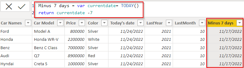 Dax today minus 7 days