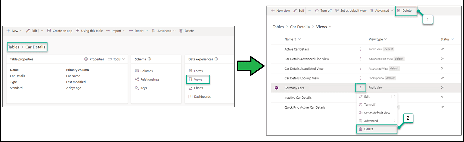 Delete dataverse view