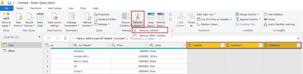 Delete Empty columns in Power Query