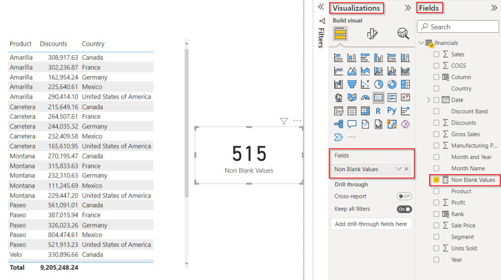 Distinct count rows that are not blank