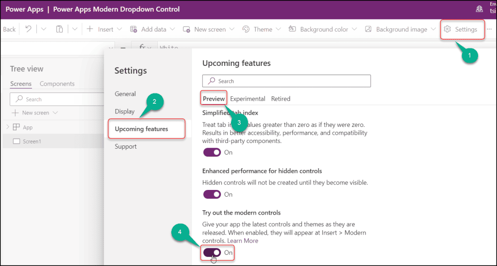 Dropdown Modern Control in Power Apps