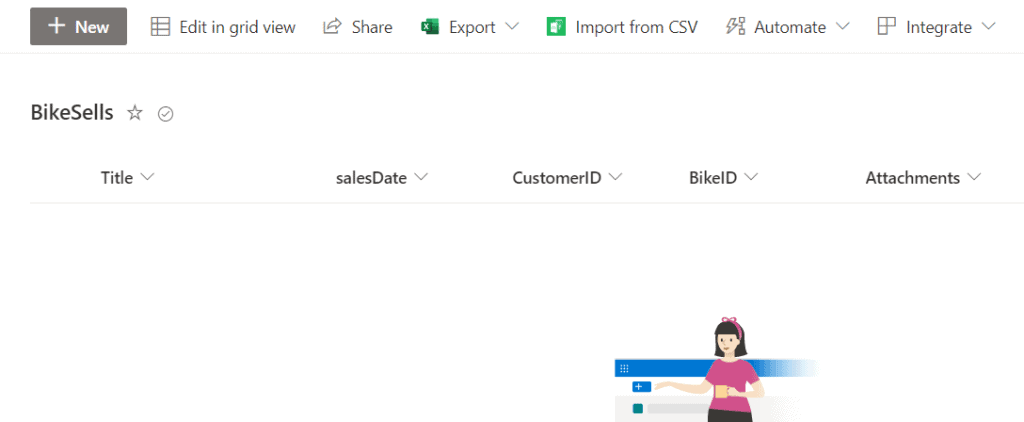 Example of a simple SharePoint list