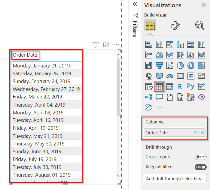 Example of How to remove Date Hierarchy in Power BI