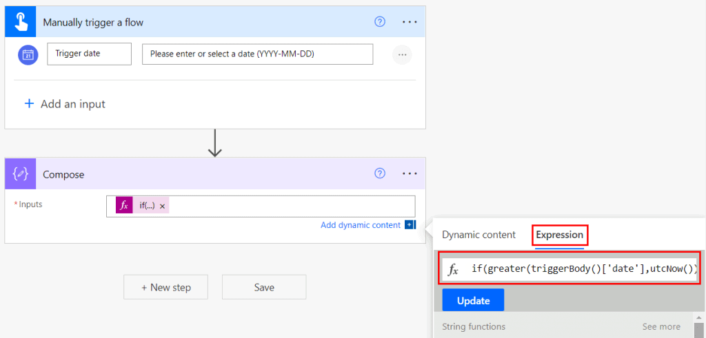 Example of IF expression in Power Automate