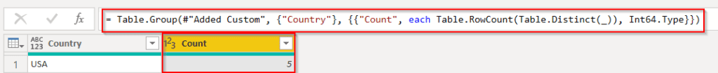 Example of Power bi add column with fixed values distinct count