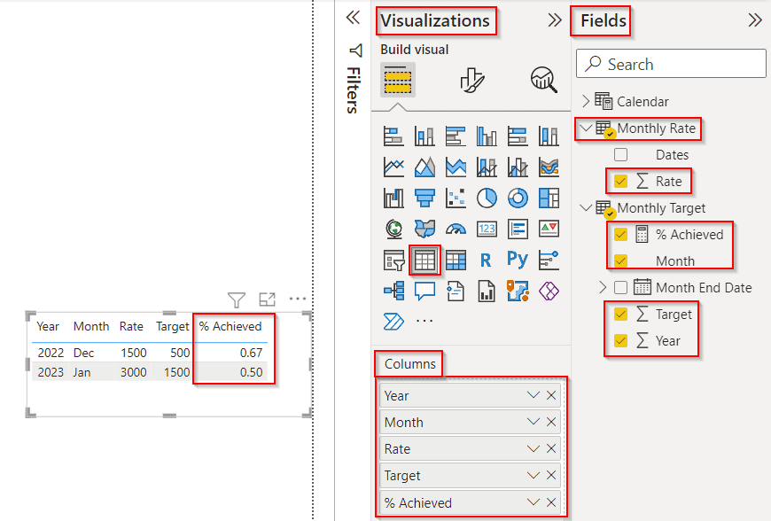 Example of Power BI Calculate Percentage of Two Columns