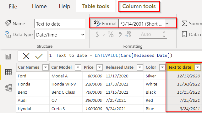 Example of Power bi convert text to date