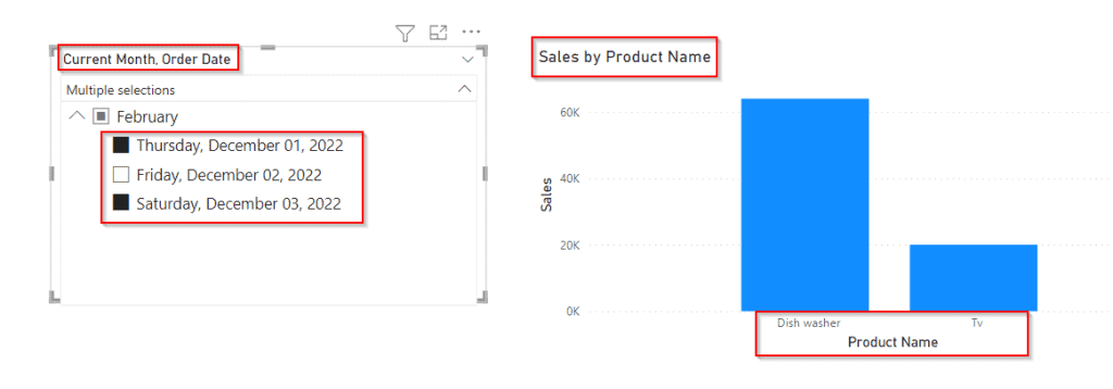 Example of Power BI date slicer default to the current month