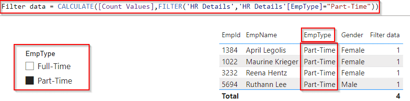 Example of Power BI DAX filter table by slicer