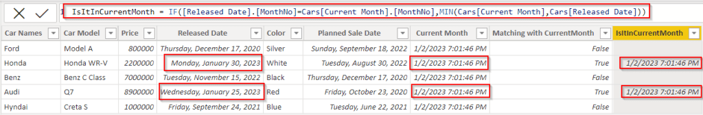 Example of Power BI DAX min date in the current month