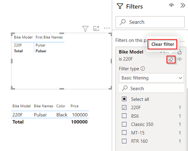 Example of Power BI DAX remove page filter