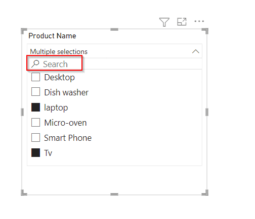 Example of Power Bi dropdown slicer with search