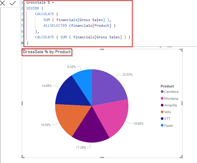 Example of Power BI percent of the total with filter