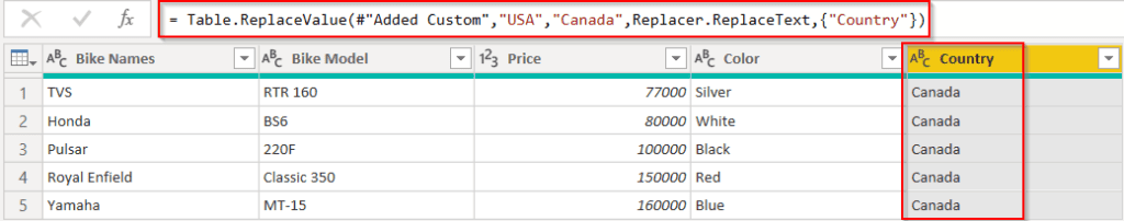 Example of Power Bi replaces column with a formula