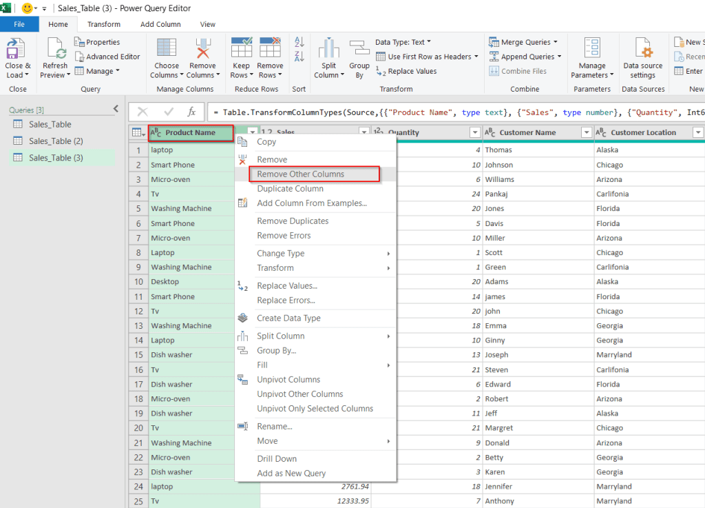 Example of Power Query add a column with a dropdown list