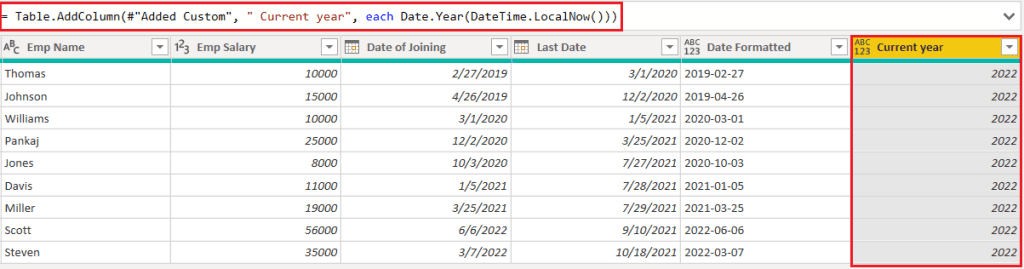 Example of Power query add a column with the current year Example of Power query add a column with the current year