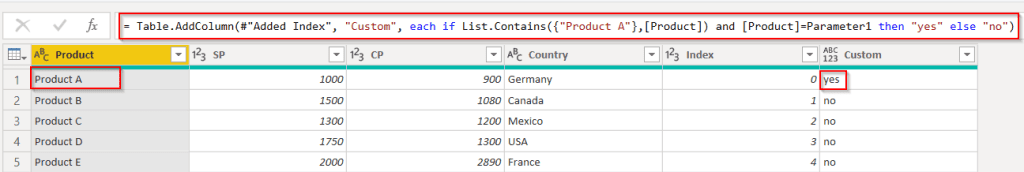 Example of Power query add column based on parameter