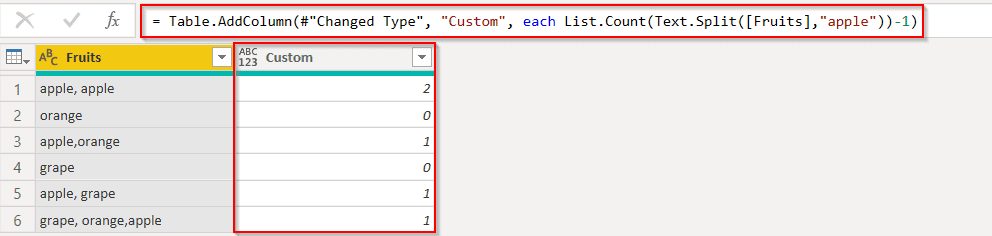 Example of Power query add column count if