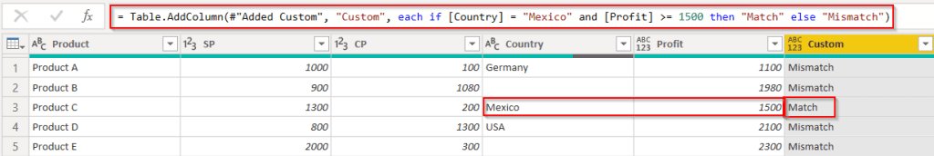 Example of Power query add column if and