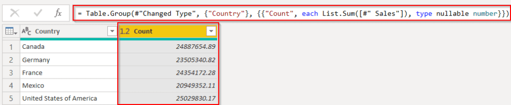 Example of Power query add column to group by