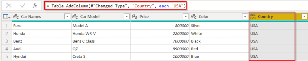 Example of Power query add column with the constant value