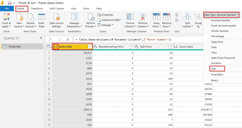 Example of Power query convert number to text