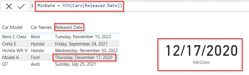 Power BI DAX Min Date Minus