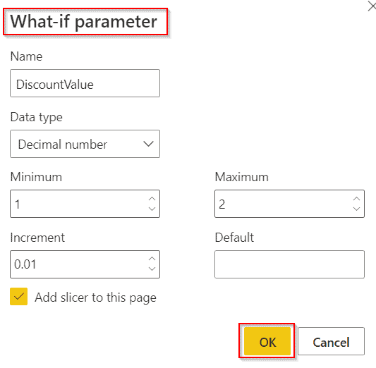 Example of What if Parameter Percentage in Power BI