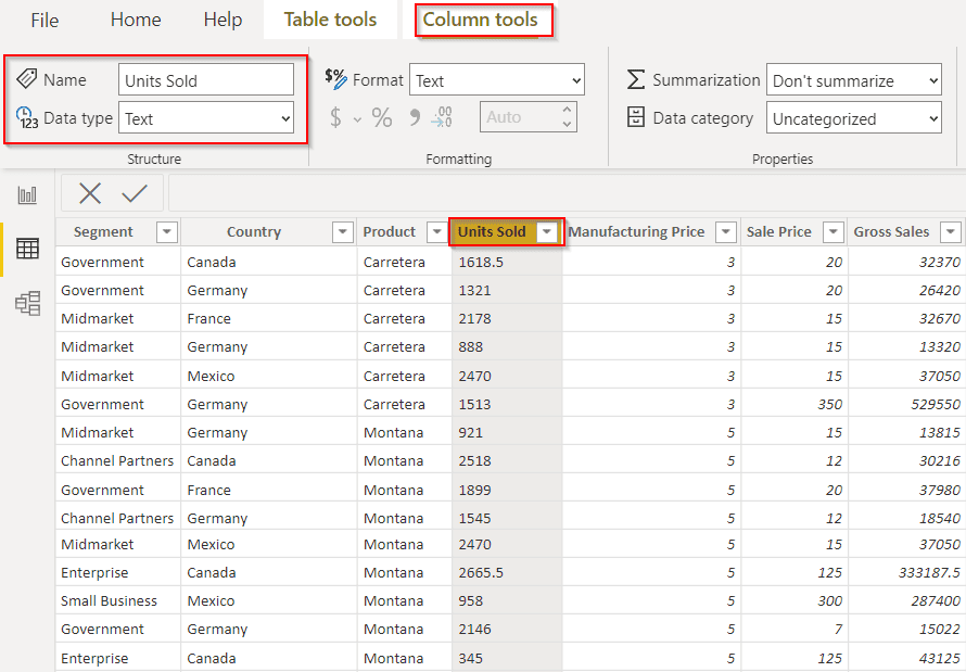 Example to convert the number to text in a column in Power query editor