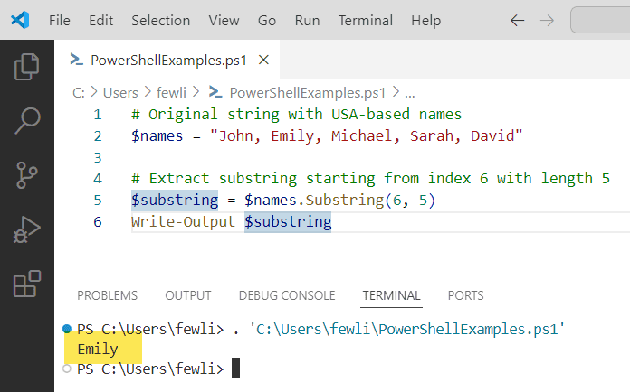 Examples of Substring() in PowerShell