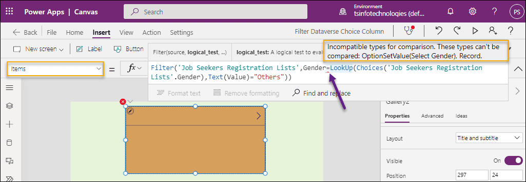 Filter Dataverse Choice Column by the Text