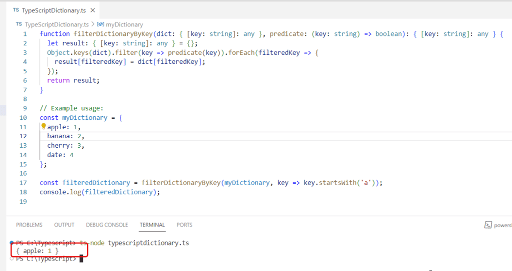 filter dictionary in Typescript