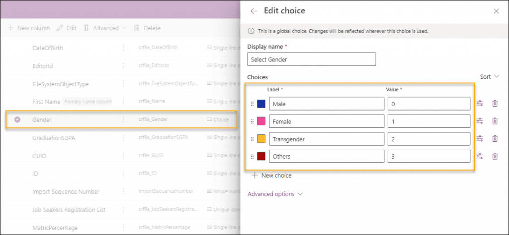 Filter gallery by dataverse choice column