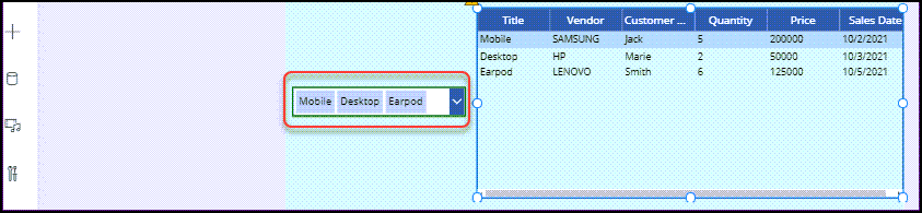 Filter Power Apps Data table based on ComboBox control