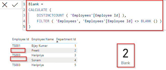 Filter power bi DAX based on condition blank