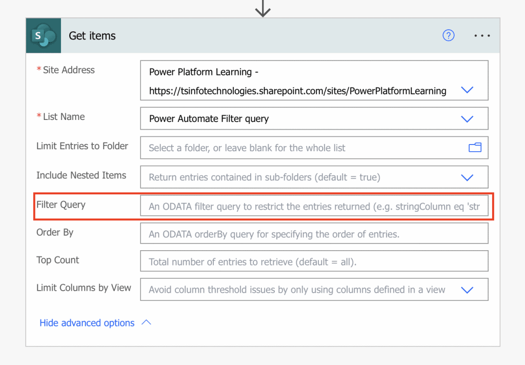 Odata Filter query in Power Automate