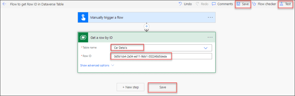 Find a row by id from dataverse