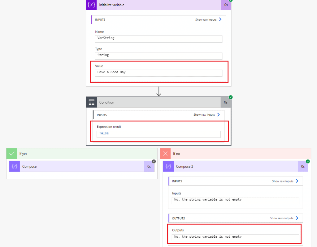 Flow Condition – check string is empty or not