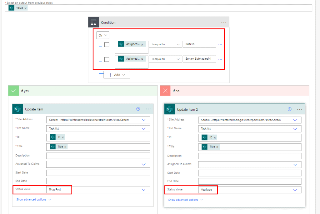 Flow multiple conditions on SharePoint person column