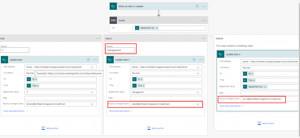 Flow switch condition case with multiple values