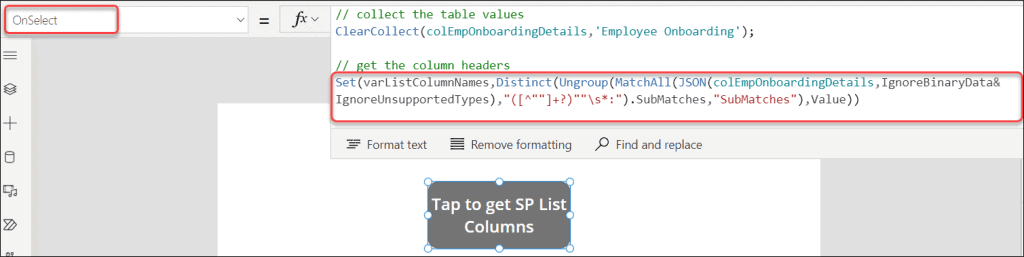 Get Collection Column Names in PowerApps