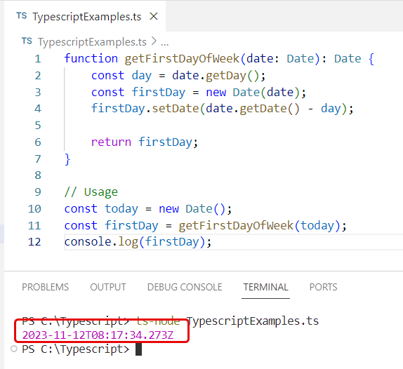 Get First Day of Week in Typescript