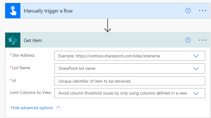 Get item action on Power Automate get item power automate