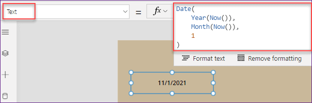 Get the date of the first day in the current month in PowerApps