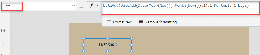 powerapps calculate last day of month