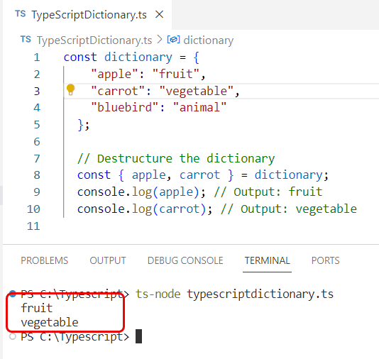 get value from a dictionary in Typescript