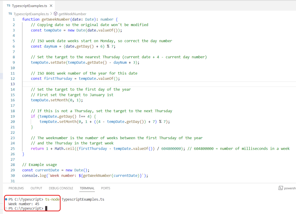 get week number from date typescript