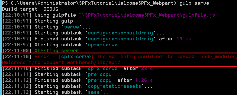 the api entry could not be loaded node_modules/@microsoft/sp-webpart-workbench/lib/api/
