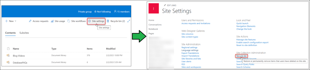 How to access SharePoint Online Recycle Bin