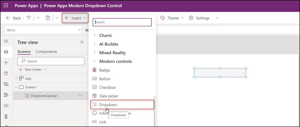 How to add Power Apps Modern Dropdown Control